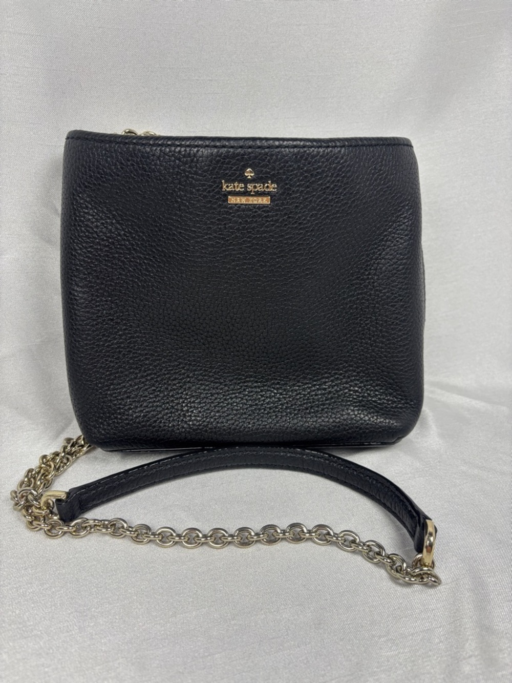 kate spade Black Pebbled Leather Crossbody with Gold Chain